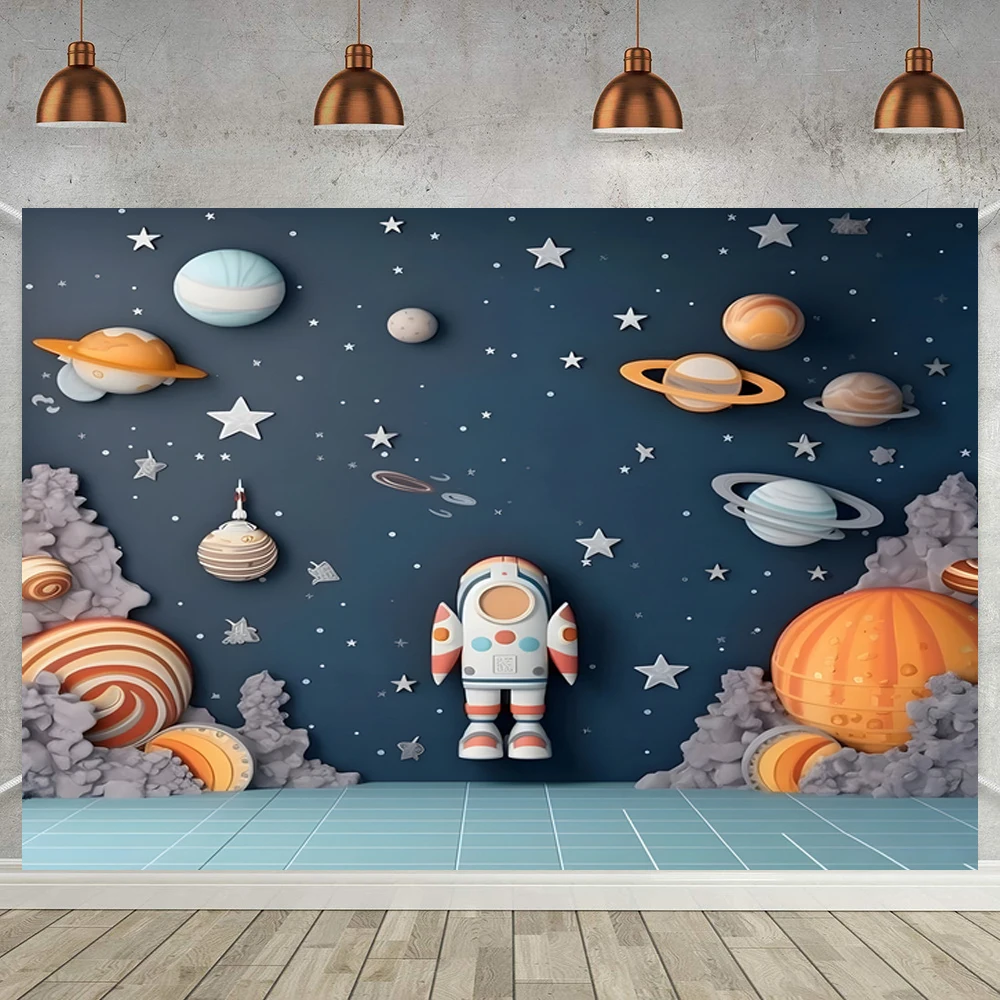 Фон для фотосъемки новорожденных с изображением галактических планет маленьких