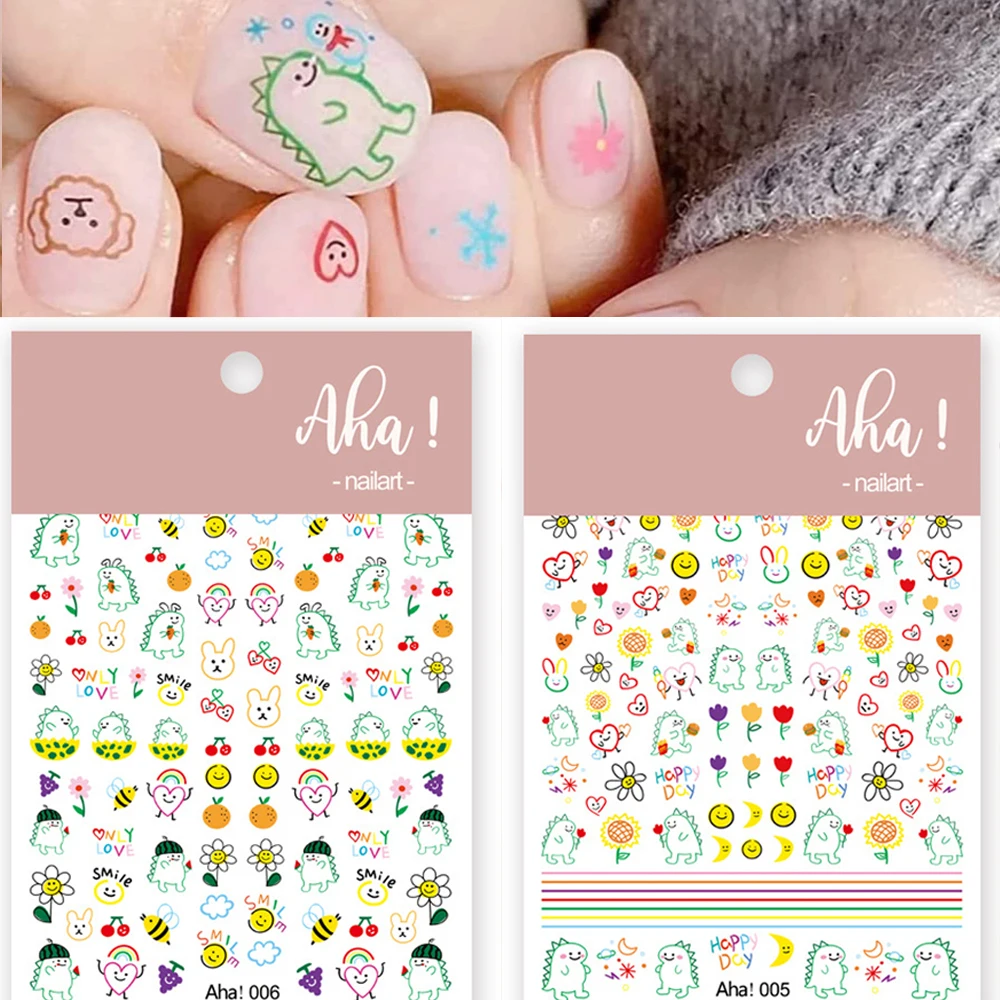 

1 Kawaii Dinosaur Nail Art Sticker Cute Korean Self-adhesive Decal Cartoon Monster Sliders Manicure 3D Decals Press on Nails