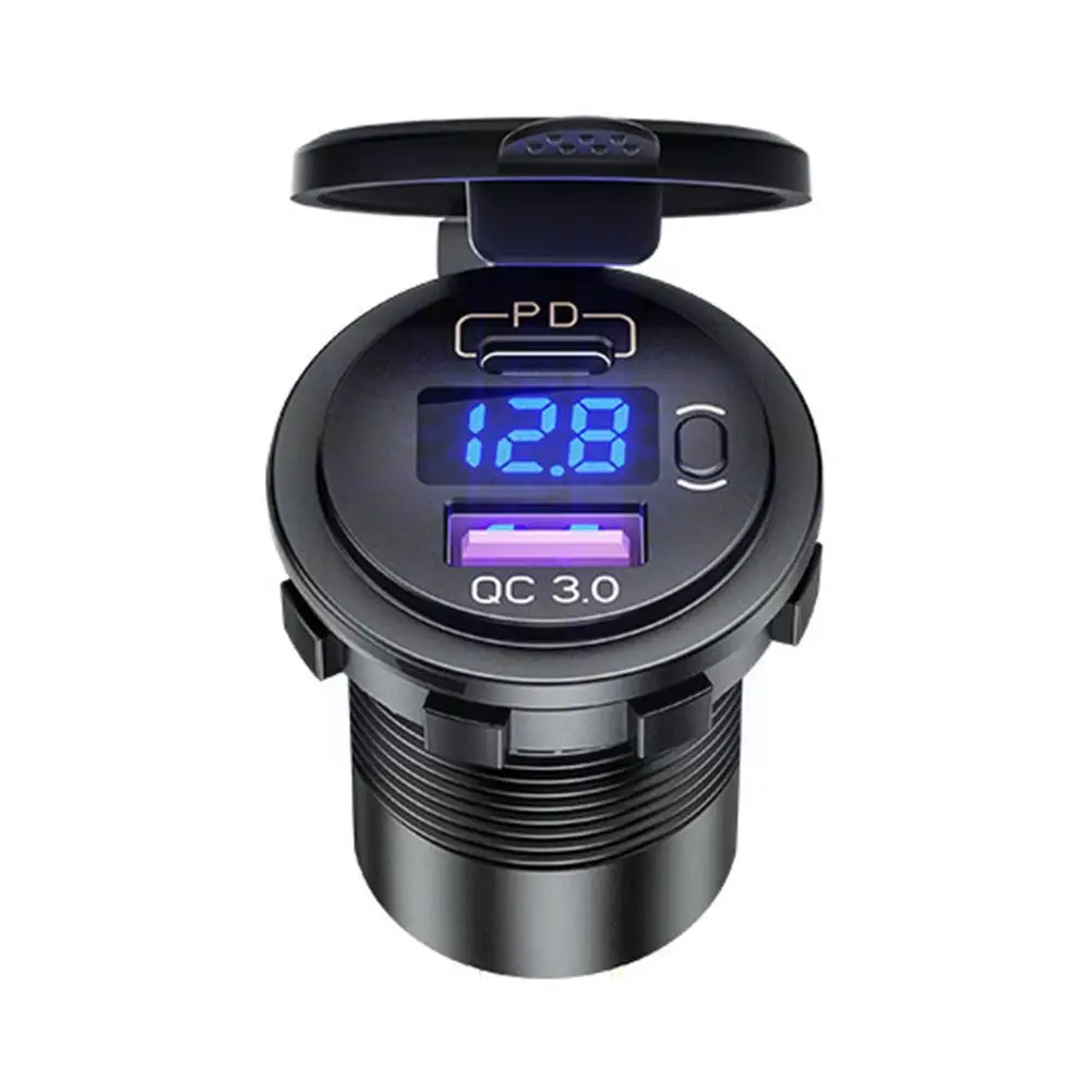 

Зарядное устройство PD Type C 18 Вт QC 3,0 USB со светодиодным индикатором напряжения, быстрая зарядка, автомобильное зарядное устройство, гнездо пр...