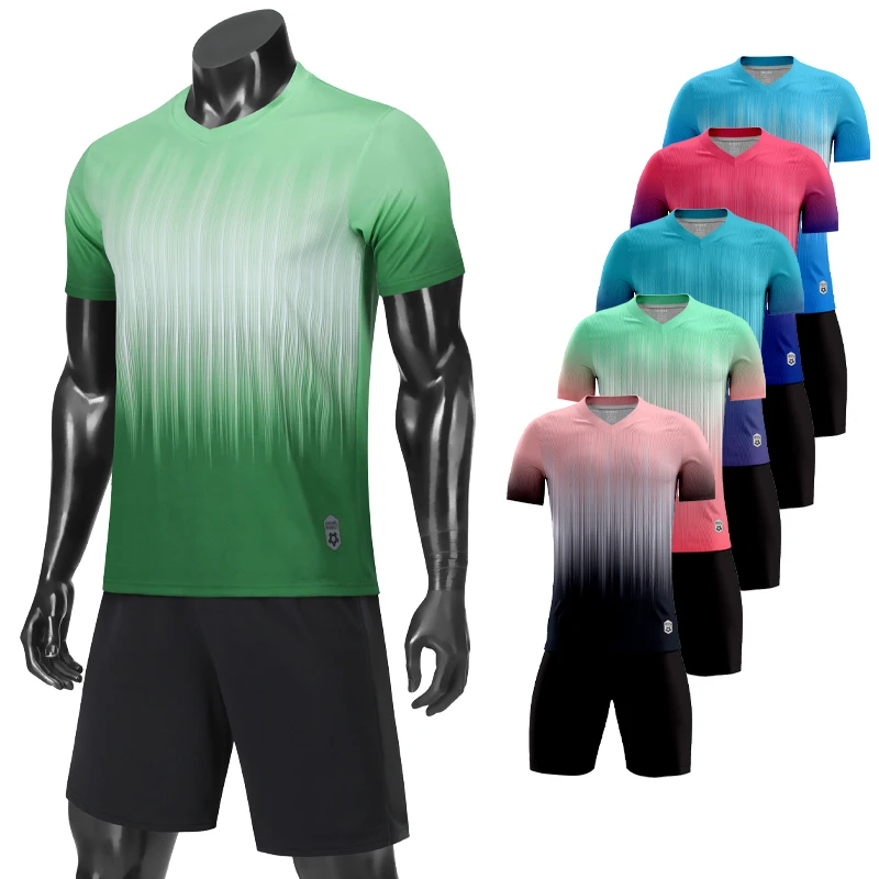 

Football Jersey Sets V Neck Gradient Summer Tracksuit Men Loose Tshirt Shorts Sportswear Basketball Tennis Fintness Running Sets
