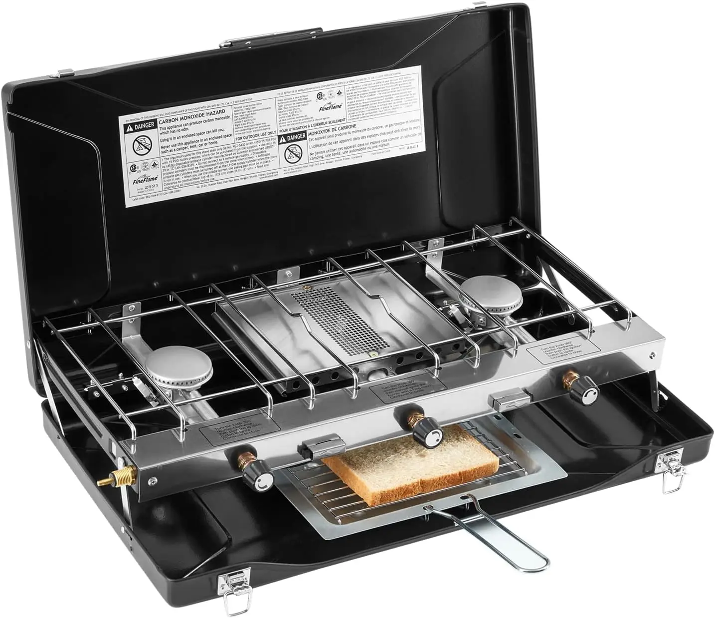 

Stove 3 Burner 20400 BTU Propane Camping Stove, Portable Camping Stove with Regulator, Toast Tray, Windshield for Car Camping BB