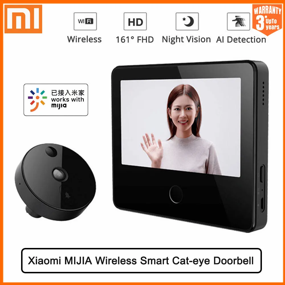 

Xiaomi MIJIA Wireless Smart Cat-eye 720P 161 FHD Video Doorbell With 5inch Touch Screen AI Face & PIR Movement Detection 5000m