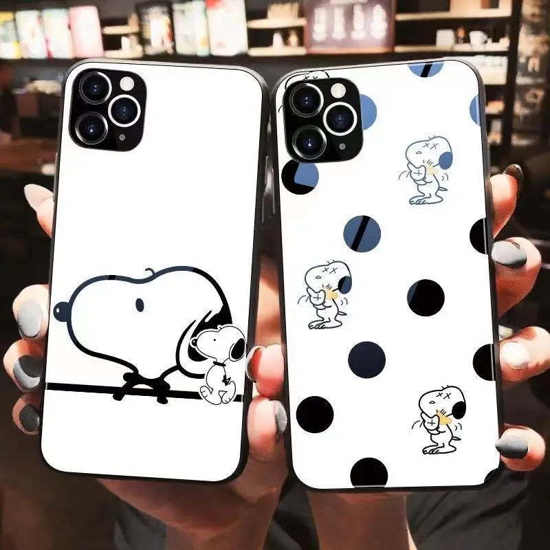 

Snoopyed Cartoon Iphone 6/6S/7/8Plus Mobile Phone Case X/xr Couple Xsma Mirror Glass Case Japanese Iphone 11Pro Protective Case