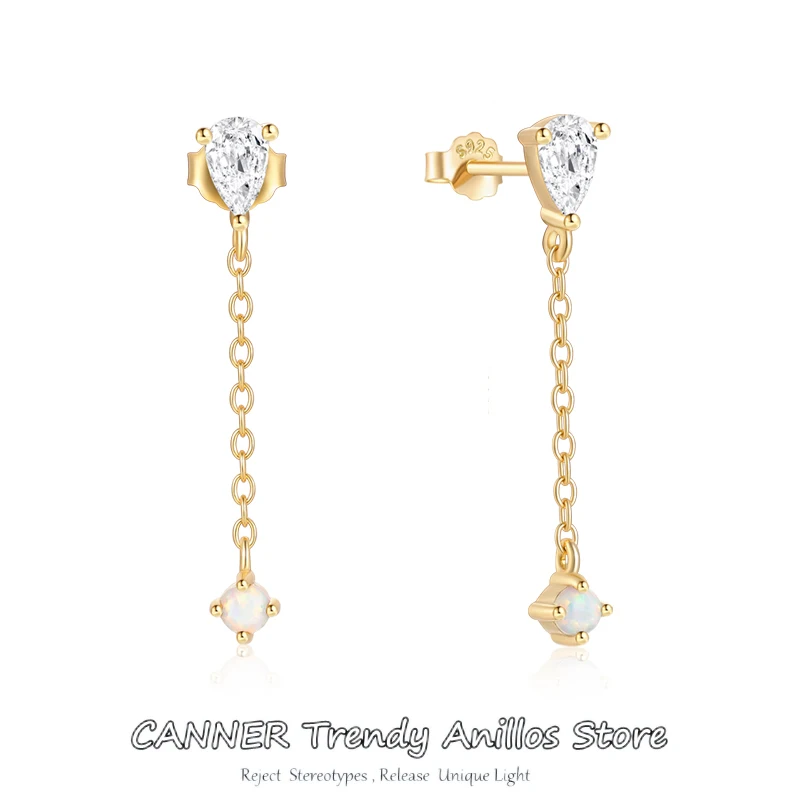 

CANNER 925 Sterling Silver Opal Pendant Earring For Women Water-drop Zircon Studs Chain Tassel Piercing Drops Party Jewelry Gift