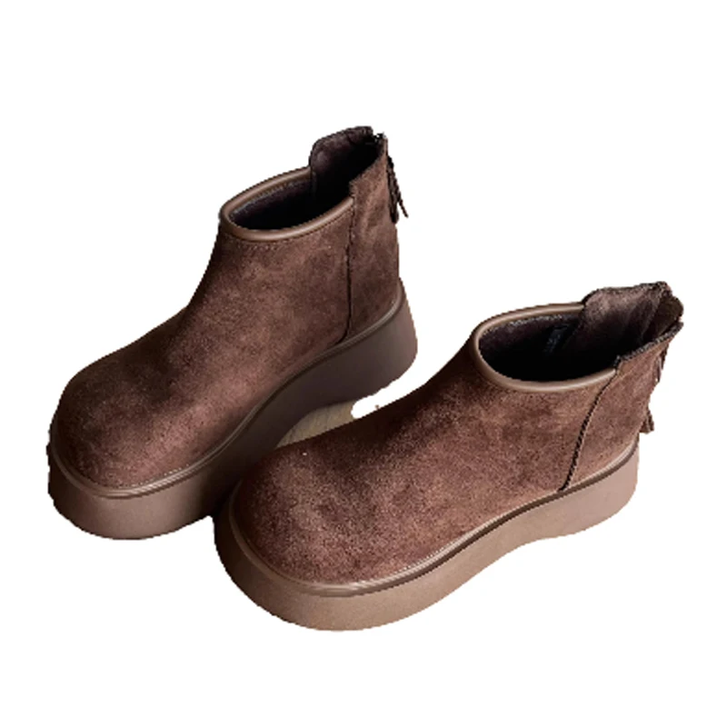 Замшевые женские ботильоны на платформе модная повседневная обувь плоской