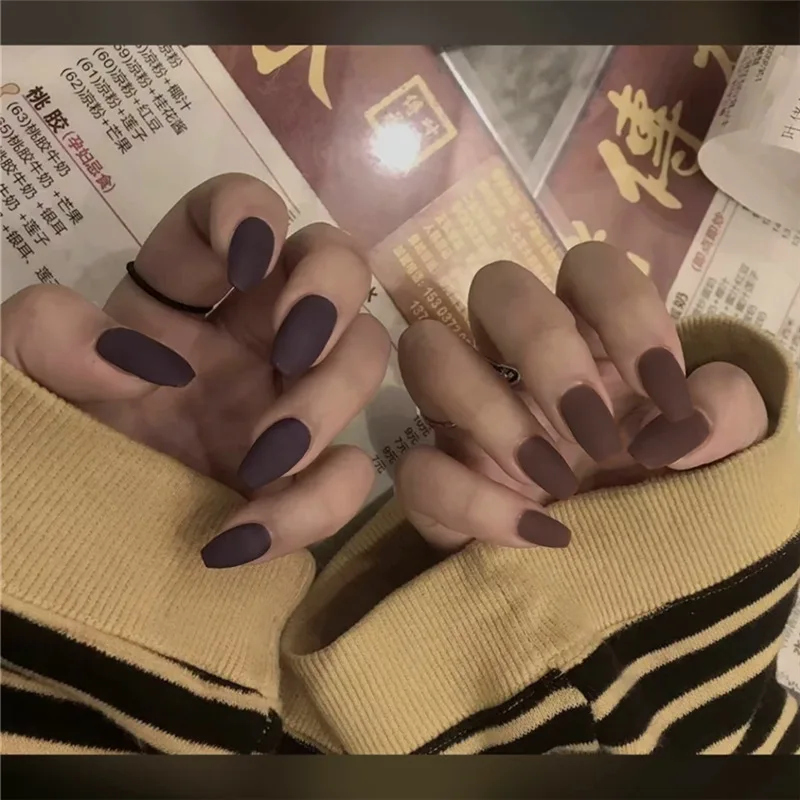 

24 Pieces of Ballet Artful Coffee Frosted False Nails Detachable Long Fashionable Nail Enhancement False Nail