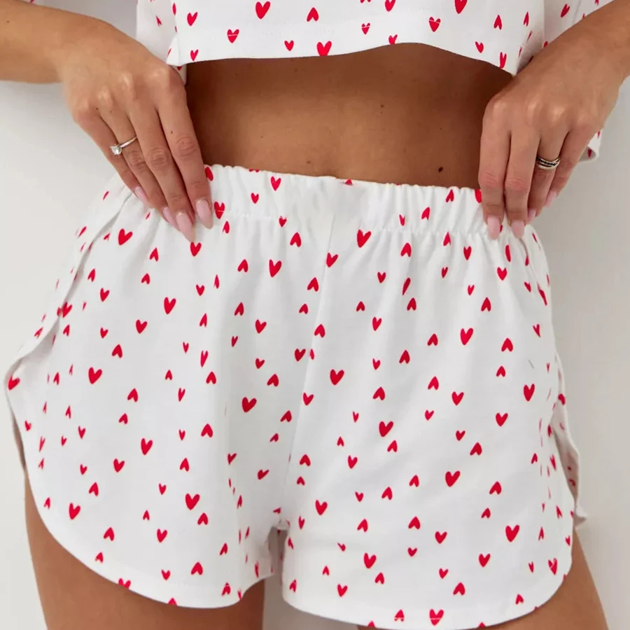 Женский пижамный комплект хлопковая одежда для сна с цветочным принтом сердца