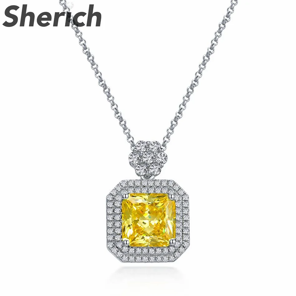 

Sherich Light Luxury Yellow Square High Carbon Diamond S925 Sterling Silver Sparkling Pendant Necklace Women Top Quality Jewelry