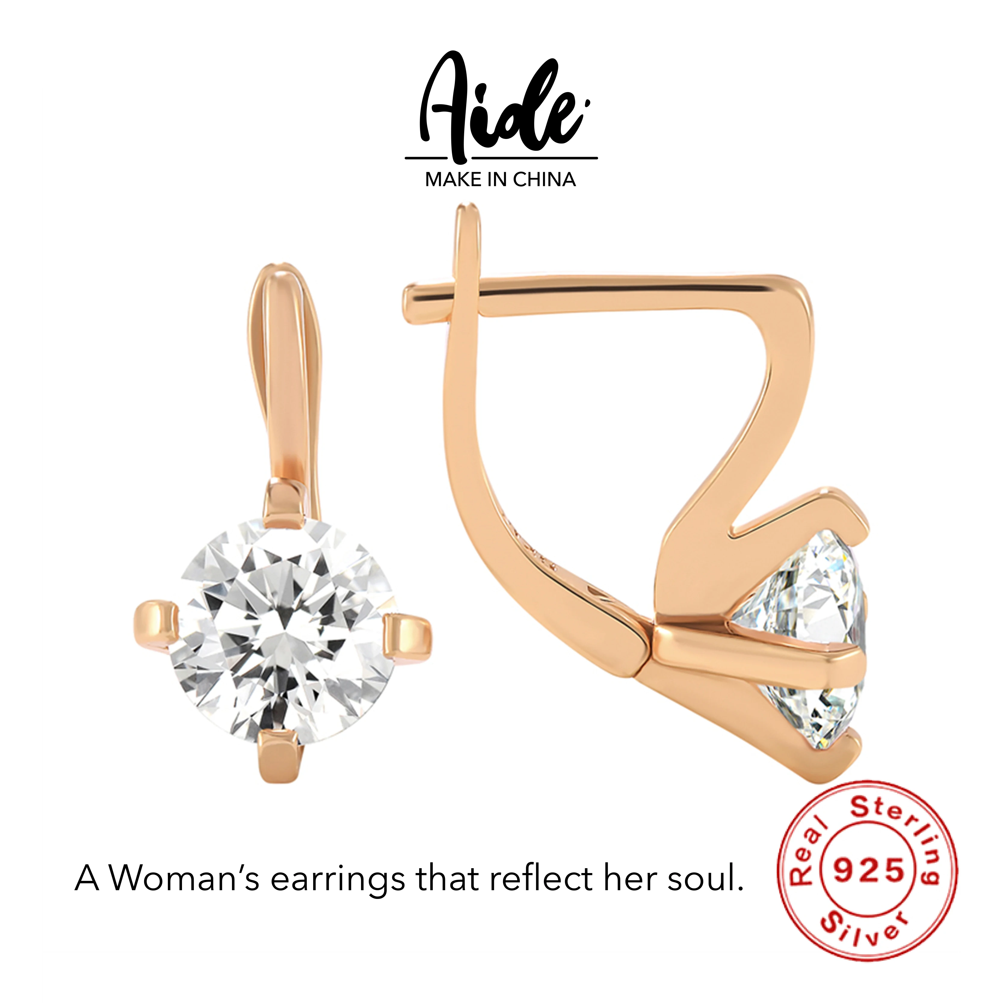 

Aide 18K champagne gold fashion jewelry catwalk unique 925 sterling silver earrings white crystal Drop Earrings with accessories