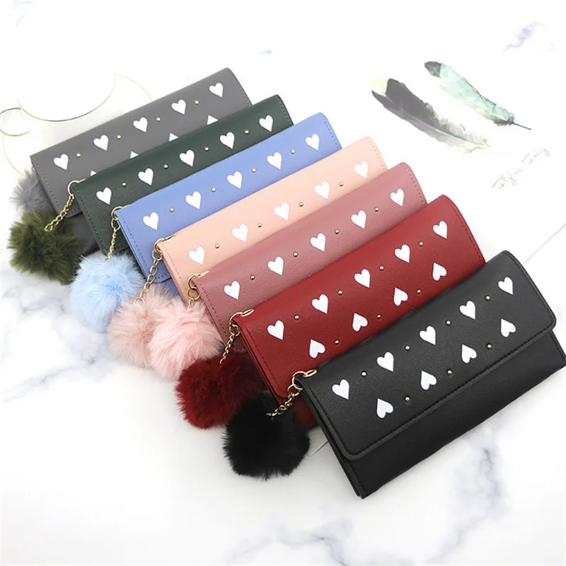 

Long Women's Wallet Phone Purses Hairball Card Holder Female Coin Pocket Clutch Money Bag PU Leather Wallet Cartera Mujer