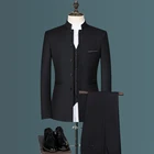Модный мужской повседневный бутик 2022, белый костюм в китайском стиле с воротником-стойкой, приталенные блейзеры, куртка, брюки, жилет