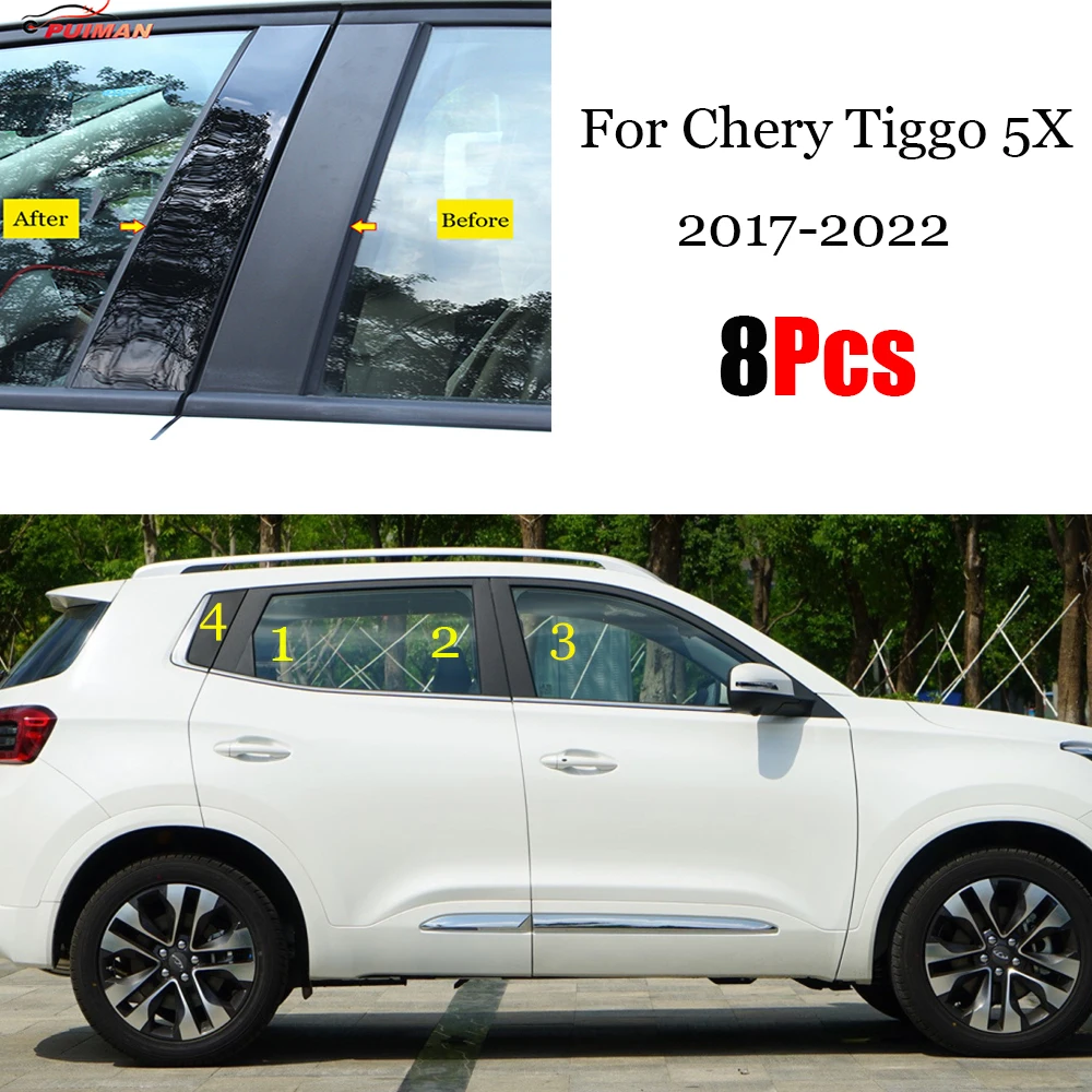 

New Arrival 8PCS Polished Pillar Posts Fit For Chery Tiggo 5X Pro 2017-2022 Window Trim Cover BC Column Sticker Chromium Styling