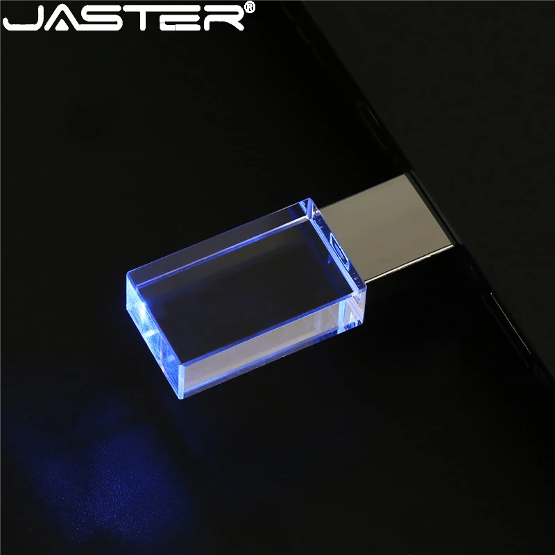 JASTER Crystal USB Flash Drives 128GB Blue LED Pen Drive 64GB 3D Laser Engraving Memory Stick 32GB Creative Wedding Gifts U disk on = Флеш-накопитель JASTER Crystal USB 128GB с синей LED-подсветкой Pen Drive 64GB с гравировкой 3D Laser Memory Stick 32GB К