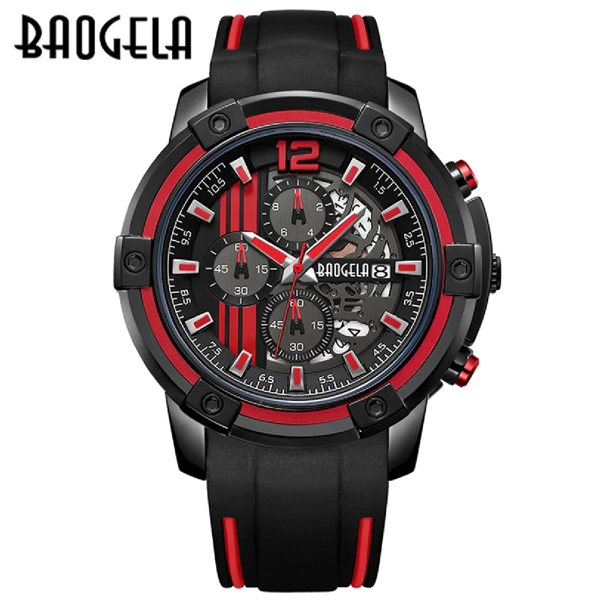 

Часы наручные BAOGEL Мужские кварцевые, спортивные армейские в стиле милитари, с хронографом, светящиеся, черные красные