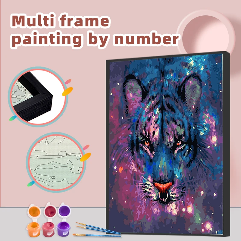

CHENISTORY Animal With Multi Aluminium Frame Kits Painting By Numbers Collorful Tiger DIY Handpainted Picture Wall Art Home Deco