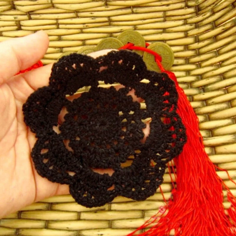 

10pcs Crochet Cotton Lace Coasters Handmade Black Doilies Drinks Home Deco 4inch