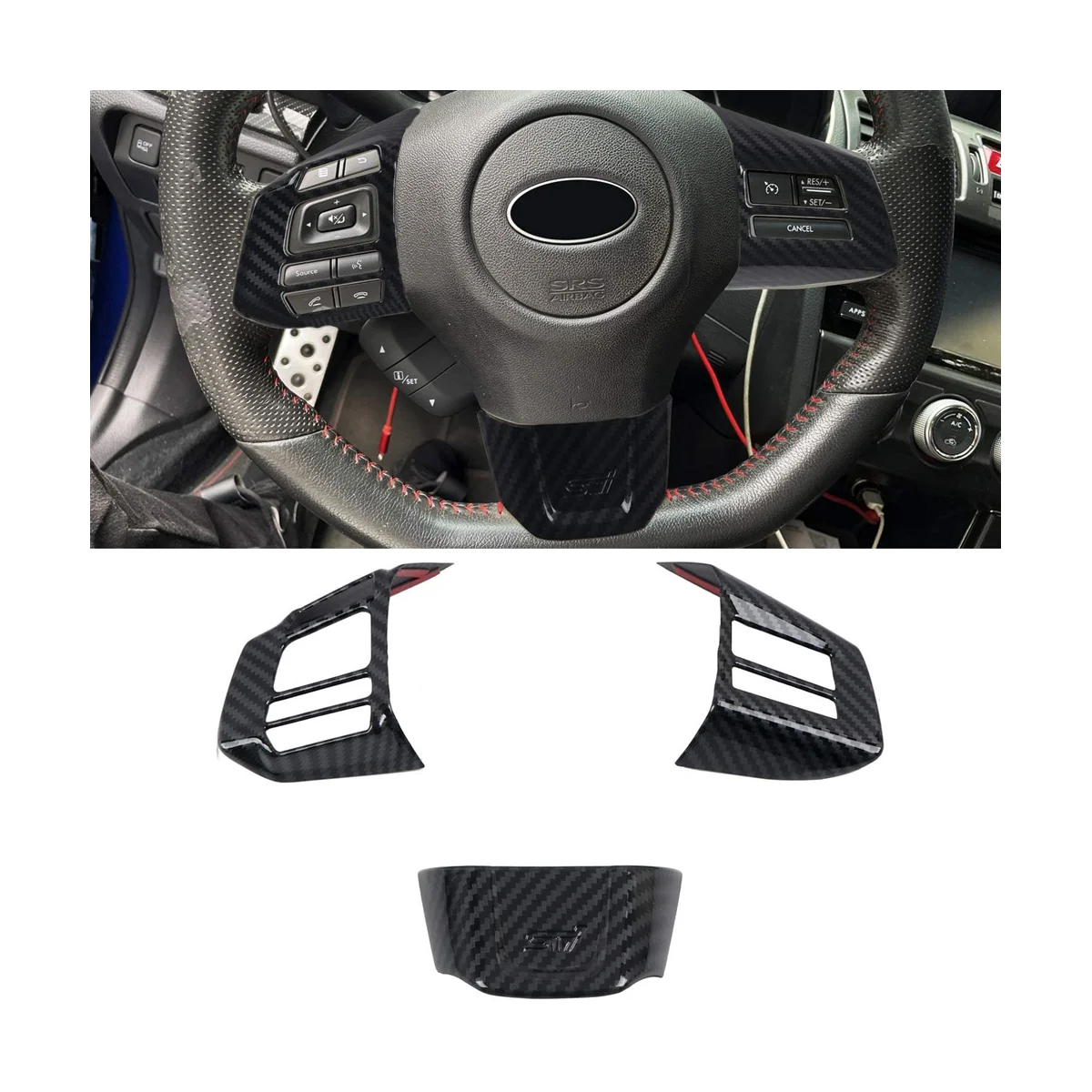 

For Subaru WRX/STi 2014-2021 Car Steering Wheel Button Decoration Cover Trim Accessories, ABS Carbon Fiber