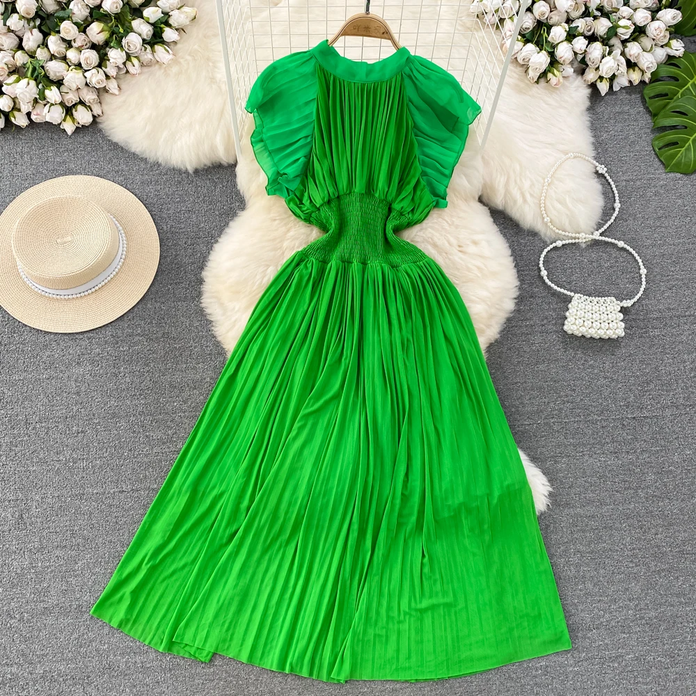 

Женское Элегантное Длинное Платье в стиле бохо, плиссированное платье средней длины с рукавами-фонариками и завязками на спине, лето 2023