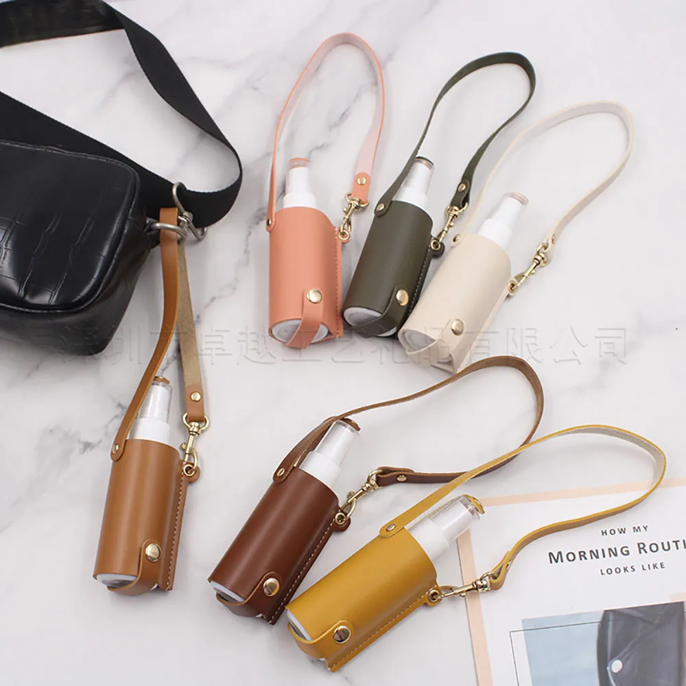 

60ml Refillable Spray Bottle with PU Leather Protective Case Cosmetic Container Portable Lanyard Perfume Bottle Keychain Holder