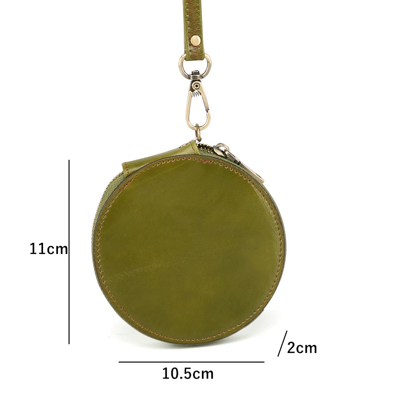 Retro Round Genuine Leather Coin Wallet Pouch Small Mini Women's Zipper Purses Wristlet Clutch Bag Children Key Holders Handbags images - 6