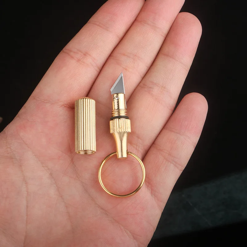 

1pc Brass Capsule Mini Knife Multifunctional EDC Tools Portable Key Chain Decor Outdoor Survival Open Cans Peel Fruits Gifts