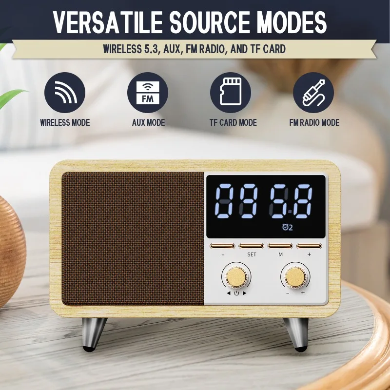 Фото CM608 Ретро Bluetooth-динамик FM-редио Портативный сабвуфер Будильник Многофункциональный музыкальный плеер Поддержка TF-карты Воспроизведение AUX №1
