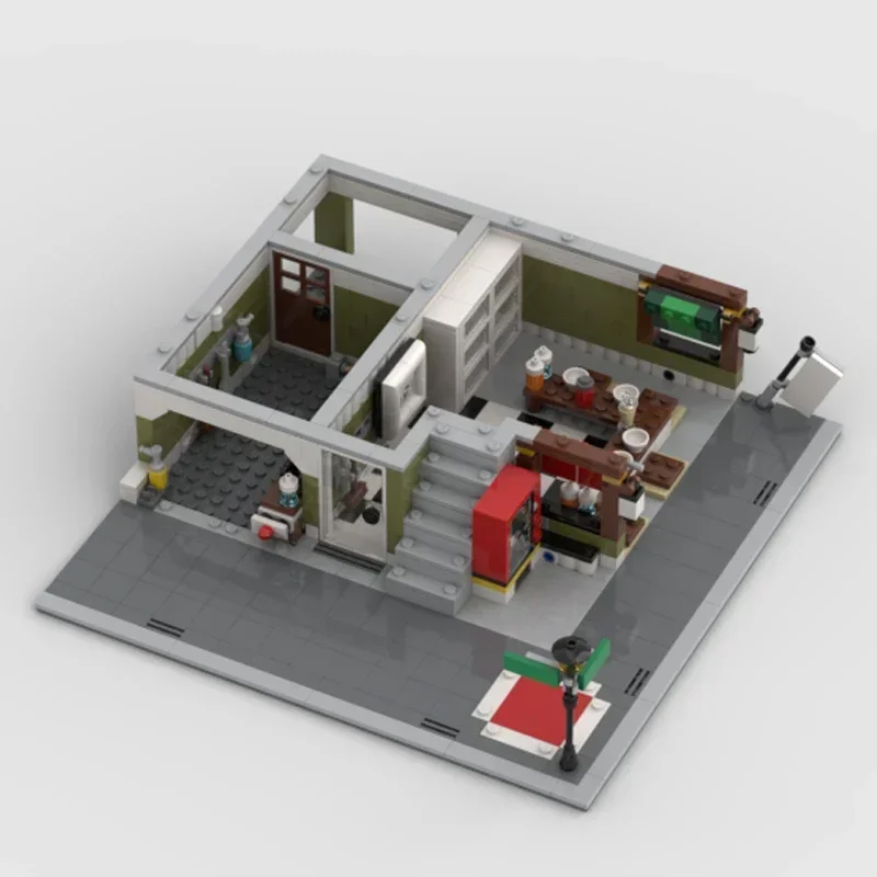 Moc строительные блоки модель с видом на улицу магазин лапши и велосипедов