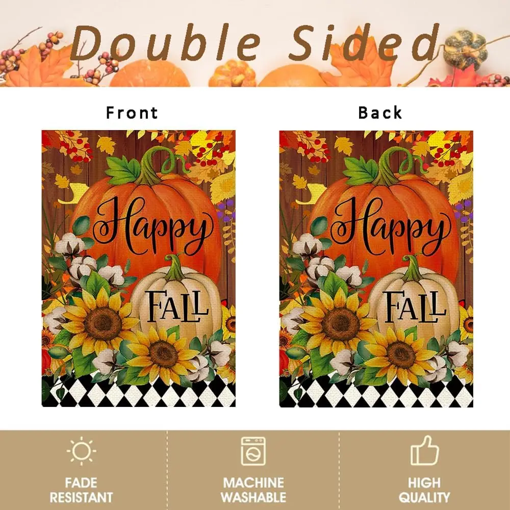 RABUSOFA счастливая осень сад флаг 12x18 дюймов двусторонний для улицы тыква Подсолнух
