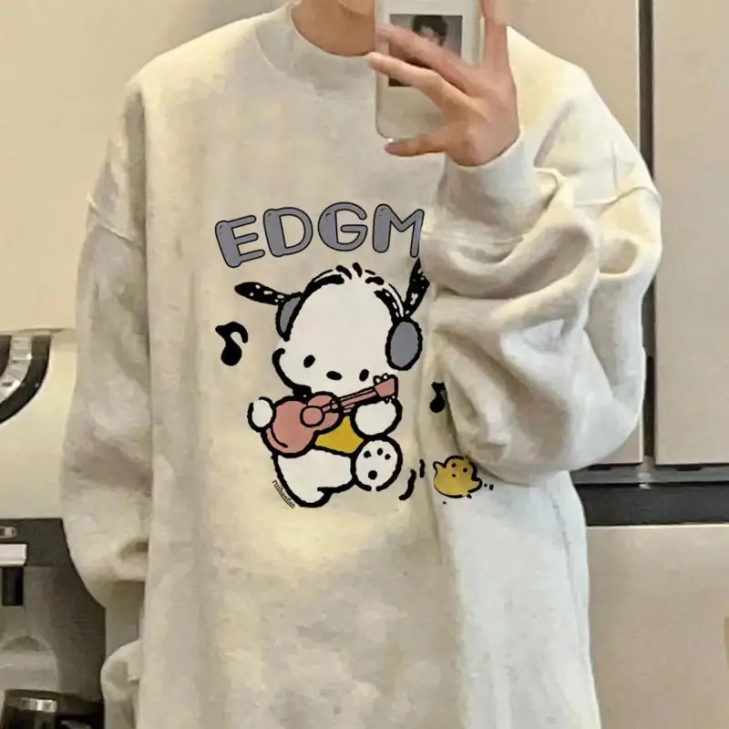 

New Kawaii Sanrio Pochacco Hoodies Cartoon Versatile Round Neck Long Sleeved Printed Top Loose Christmas Present For Girlfriend