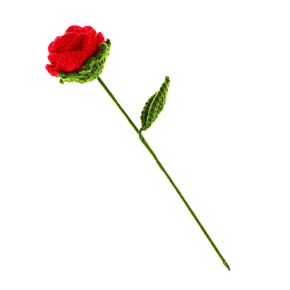 

Valentine's Day Fake Roses Flower Hand Knitting Roses With Stems Diy Roses Gift