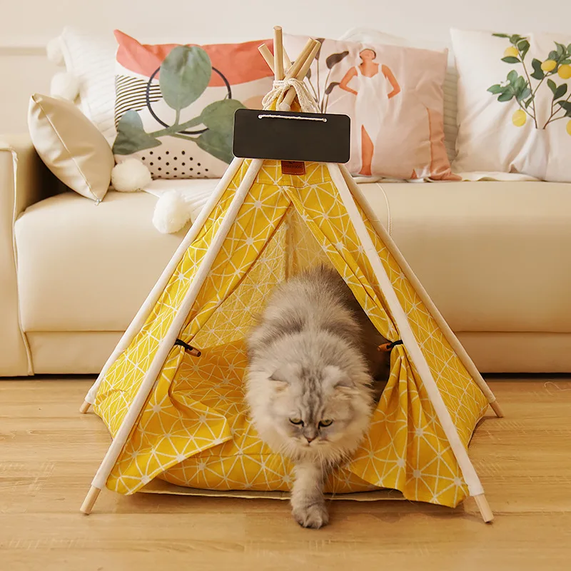 

Pet Tent House Portable Removable Dog Bed Washable Cat Teepee Indoor Kennels Cave with Cushion Puppy Nest Out Excursion Supplies