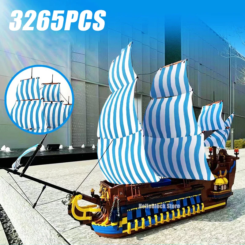 Конструктор серии Ideas синий парус пиратский корабль средневековый рыцарь модель