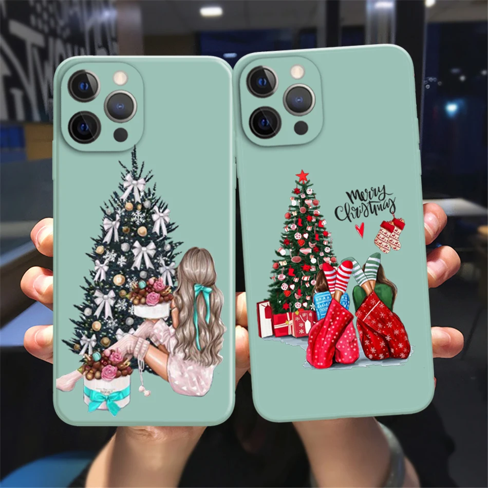 

Christmas Merry Santa Elk Phone Cover For iPhone 11 12 13 14 Pro Max X XR XSMax 8 14Plus 13Mini Pale blue Soft Silicone TPU Case
