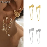 tiande silver color gold plated chain stud earrings for women boho piercing womens earrings 2022 fashion jewelry wholesale