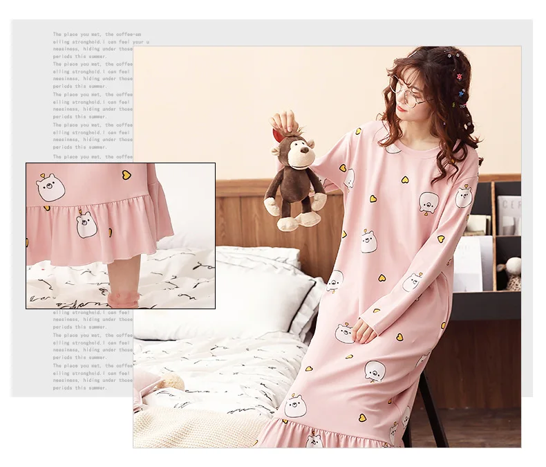 Autumn and Winter New Women's Nightdress Long Sleeve Sweet Nightdress Home Service Sexy Sleepwear Sleep Tops Women Nightgown