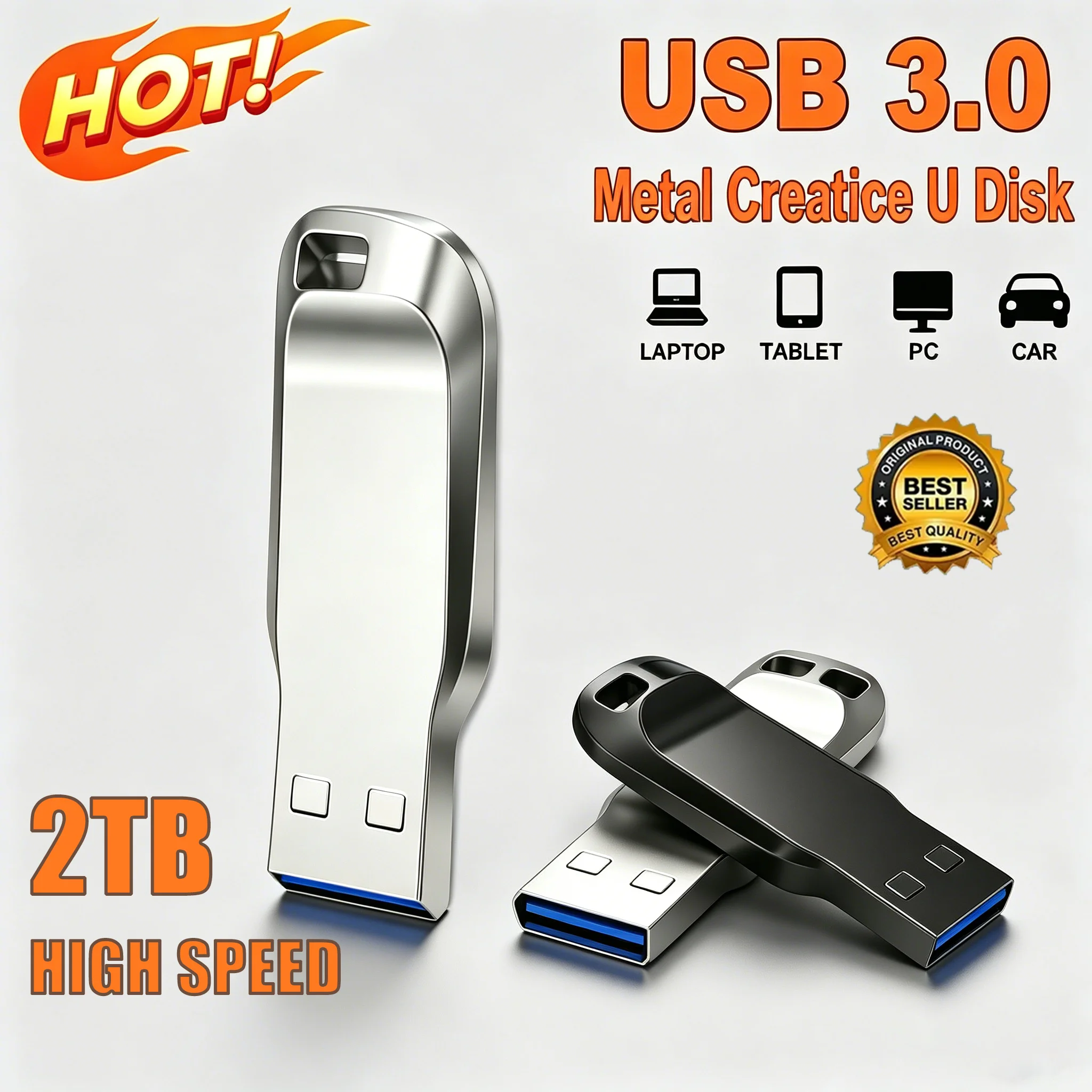 Фото USB-накопитель 2 ТБ USB 3.0, миниатюрный высокоскоростной металлический флеш-накопитель 1 ТБ 512 ГБ, портативный водонепроницаемый накопитель для хранения данных и музыки в автомобиле №1