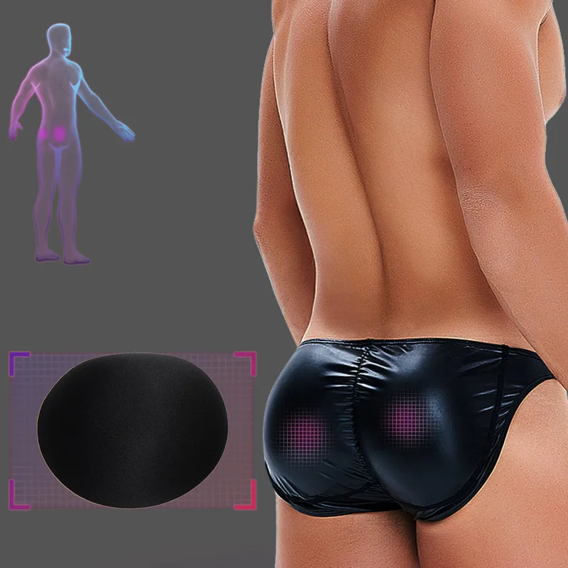 Men's Cup Stereoscopic U Front Raised Back Hip Design Anti-light Add Briefs Pu Leather Tanga Jockstrap Buttocks Underwear