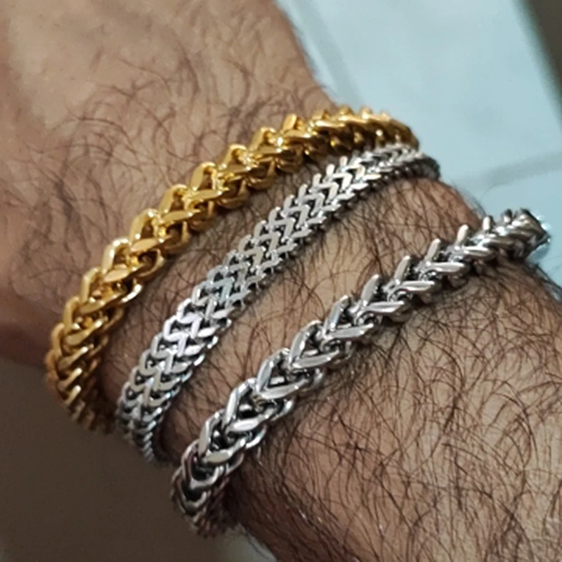 

Stainless Steel Braclet Homme Gold Color Hip Hop Rock Hand Link for Men Hippie Jewelry Christmas Gift Wholesale