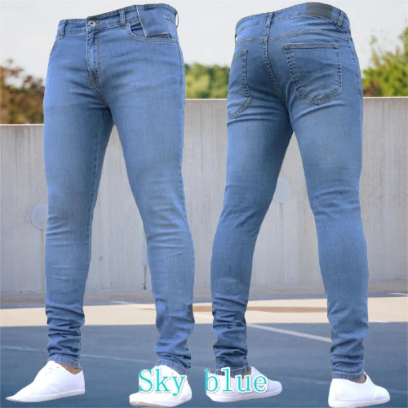 Autumn Solid Color Men's Skinny Jeans Plus Size Hot Fashion Mens Clothing 2022 Black Blue Brand Mens New Denim Trousers