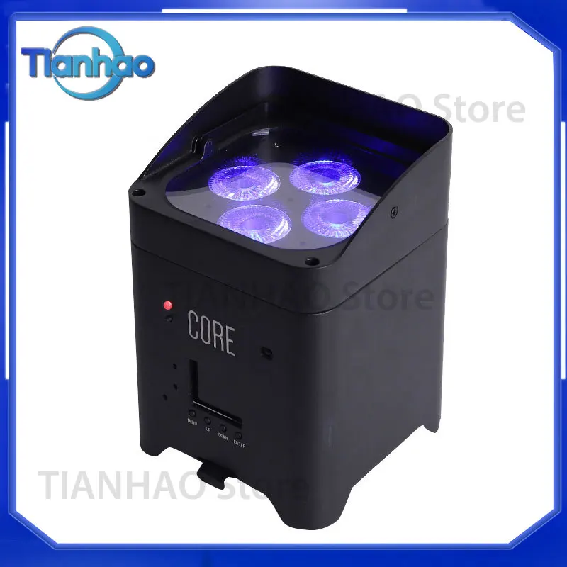 Фото Светодиодный прожектор 4X18W UV 6-в-1 DMX512 с управлением со смартфона, на аккумуляторах, для свадебных мероприятий, с входом/выходом PowerCON №3