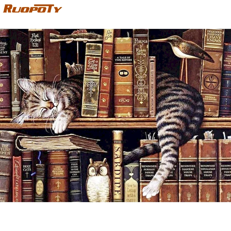 

RUOPOTY Diamond Painting Full Square/round Cat Diamond Embroidery Mosaic Cross Stitch Picture Animal Wall Decor Home