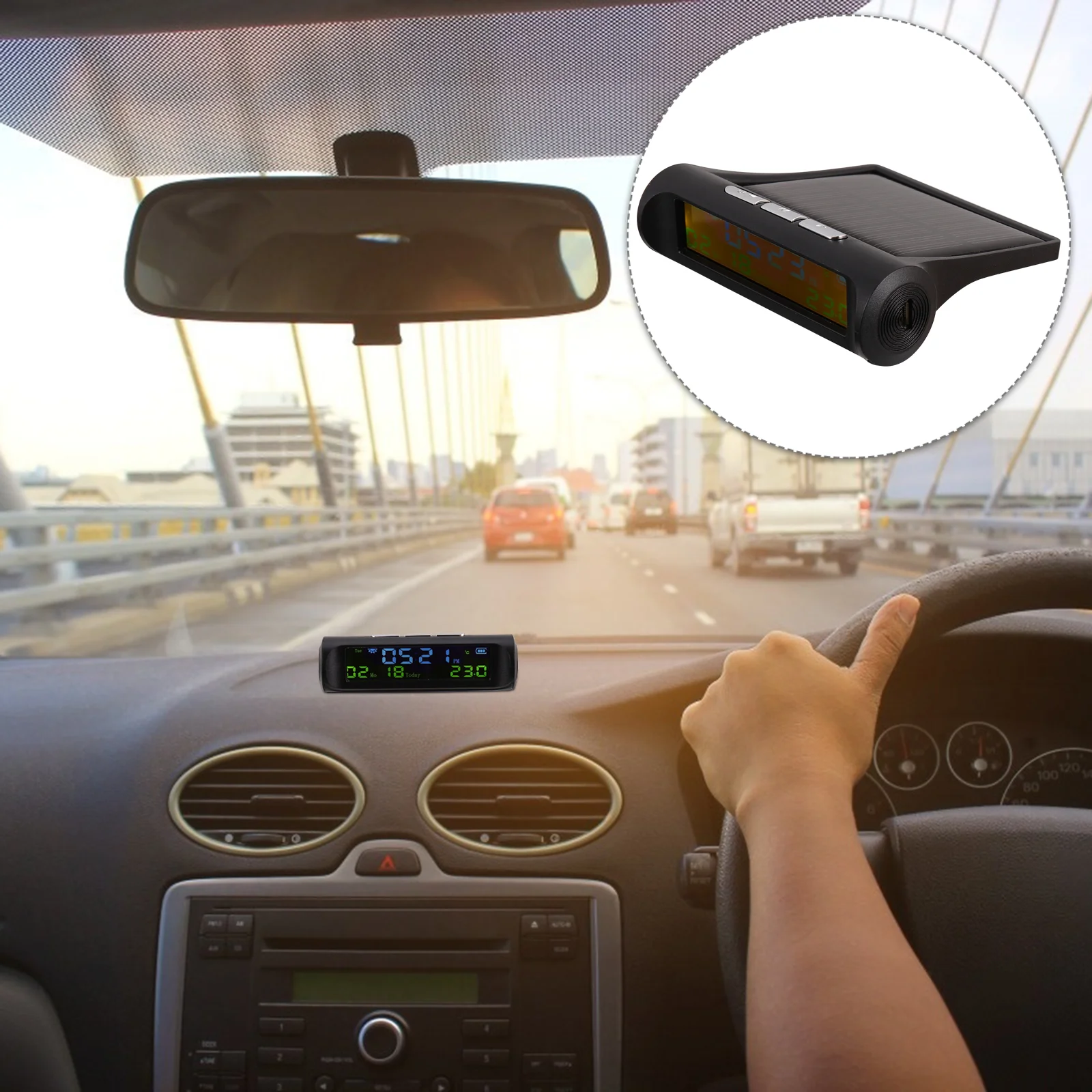 

Clock Auto Digital Watch Car Solar Charge Calendar Driving Electronic PC