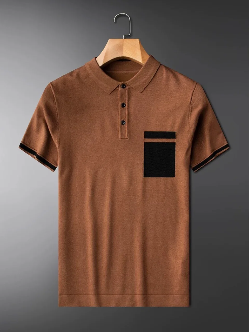 

Light luxury fashion contrast color polo shirt men's short sleeve Lapel slim fitting Korean version knitted half sleeve trend