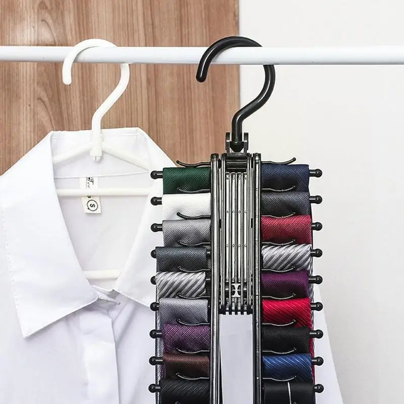 

1pc 20 Rows Removable Tie Clip Belt Scarves Finishing Multifuction Rack Home Closet Hanging Hanger Space Organizer Saver St D3K5