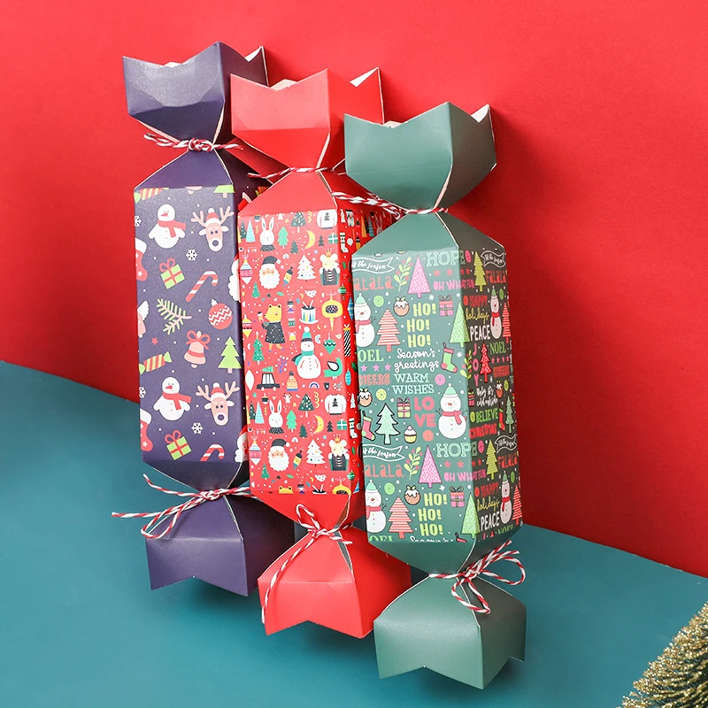 3 Colors Red Green Purple Christmas Party Candy Boxes Cute Snowman Santa Packaging Xmas Cracker New Year Decor