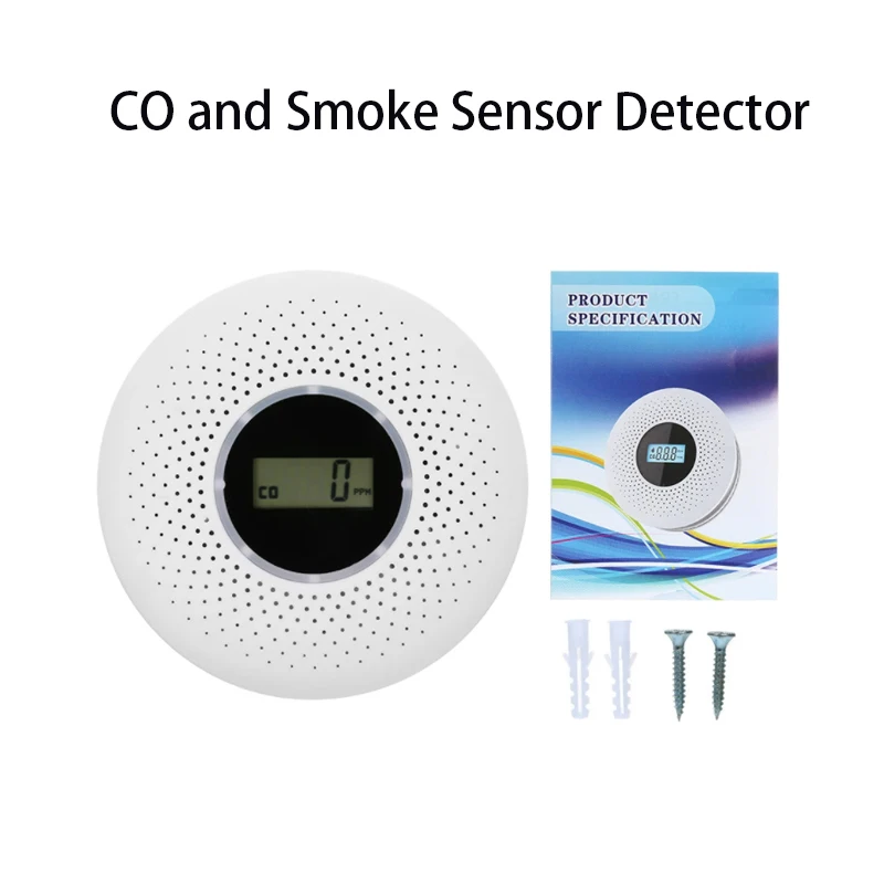 

Комбинированный Детектор дыма и датчик угарного газа, работающий от аккумулятора, детектор CO 360 ° со светодиодной подсветкой