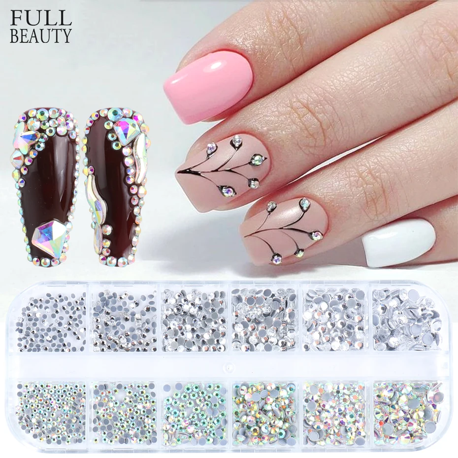 

12 Сетки AB Кристаллы Стразы для ногтей Подвески FlatBack Блеск для ногтей драгоценные камни украшение алмаз горячей фиксации DIY аксессуары CH1883-1