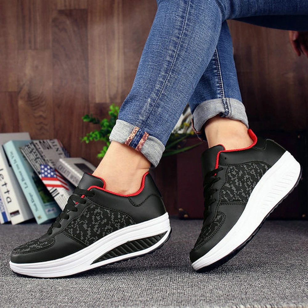 Shake Shoes for Women Platform Running Sneakers Thick Bottom Wedges Sneakers Lightweight Lace Up Platform  Increasing Height