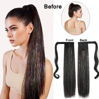 synthetic long straight ponytail 22inch wrap around ponytail clip in hair extension heat resistant pony tail hairpiece for women