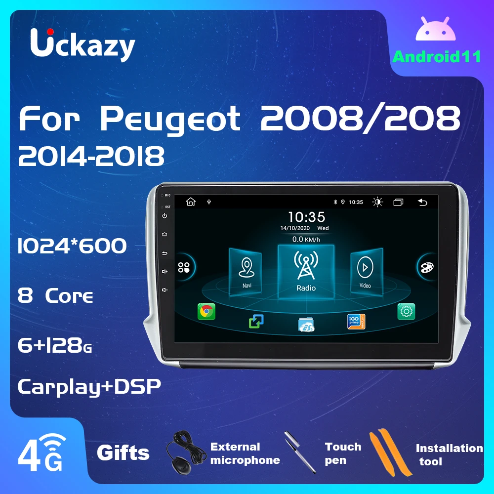 Автомагнитола Uckazy 8 ядер 1 Din Android 11 автомобильная стереосистема для Peugeot 2008 208 2012-2018
